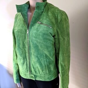 Vintage b.m.u. Equipment suede leather green zip up jacket, women's medium
